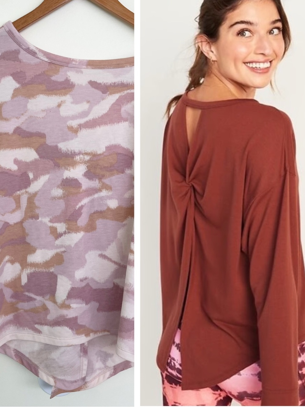 Old Navy Active Lightweight French Terry Split-Back Sweatshirt S Small Pink Camo